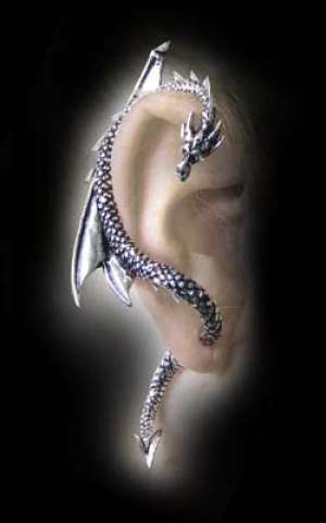 Dragon wrap around earring/ear cuff. Right ear Silver