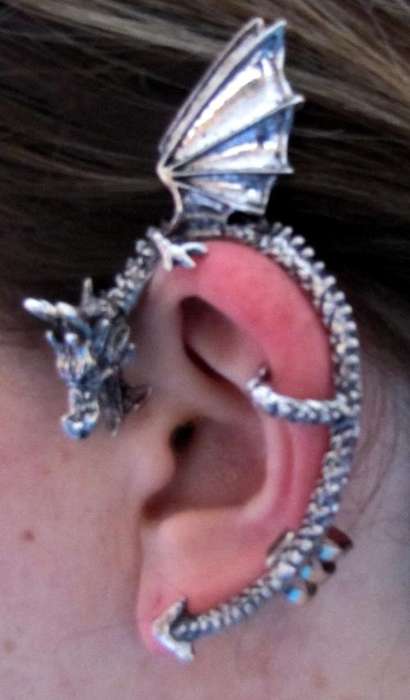 Dragon wrap around earring / ear cuff **Silver**