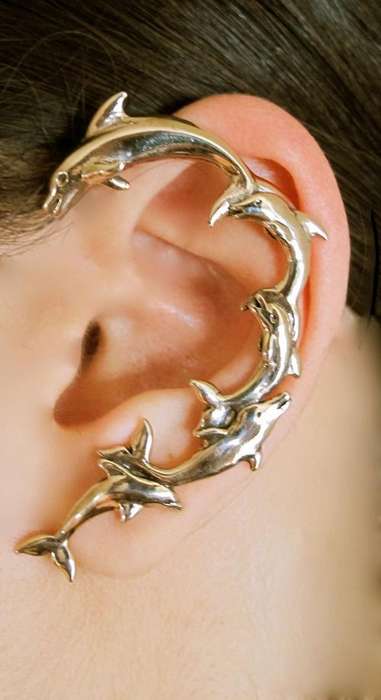 Dolphin wrap around earring / ear cuff Gold