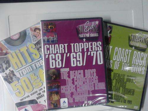 3 New Music DVDs,Hits 50's and 60's, 68, 69 ,70, west coast rock