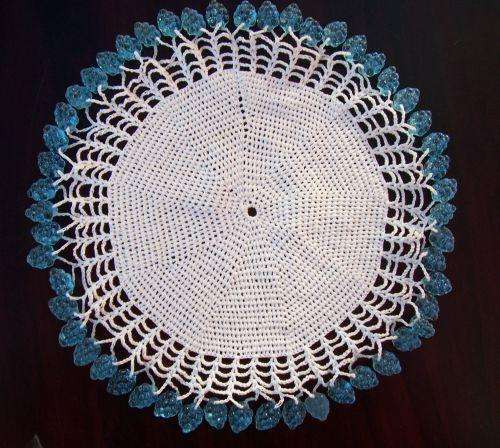 Original Crocheted Doily with Blue Glass Beads