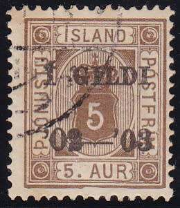 ICELAND - 1902-1903 OFFICIAL STAMP, 1 GILDI SINGLE (PERF 14), FINE USED - CV:R1300!!!!!