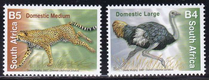 RSA - ADD VALUES TO 7TH DEF ISSUE, CHEETAH B5 + OSTRICH B4 FINE U/M SINGLES - FACE VALUE:R25.35!!!!!