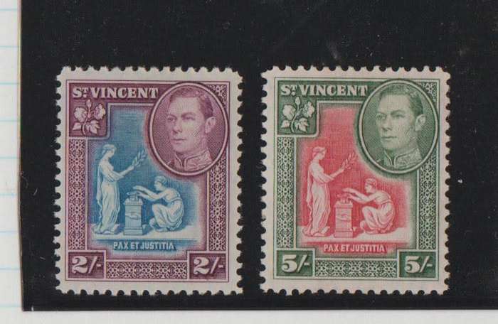 ST VINCENT-1938 KGVI-2 SHILLING AND 5 SHILLING FINE MM-CV R680.00-SG 157/158