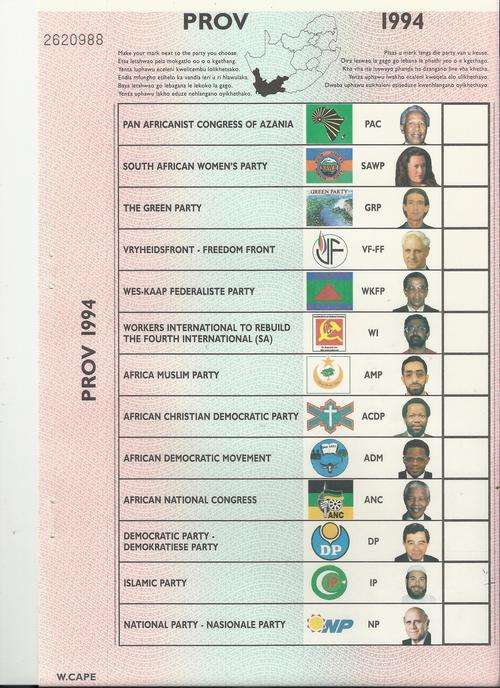 MANDELA/DE KLERK-MEMORABILIA-1994 BALLOT SHEETS,TEN IN TOTAL!!