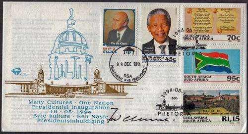 RSA - MANDELA FDC 6.3b, SIGNED BY FW DE KLERK - PARLIAMENT TRIBUTE CANCEL ON 9 DEC 2013!!!!!