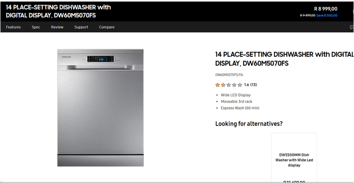 14 PLACE-SETTING DISHWASHER with DIGITAL DISPLAY, DW60M5070FS