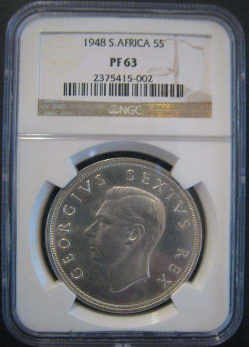 *** 1948 - SA UNION 5 SHILLINGS(CROWN) - NGC GRADED PF63 ***