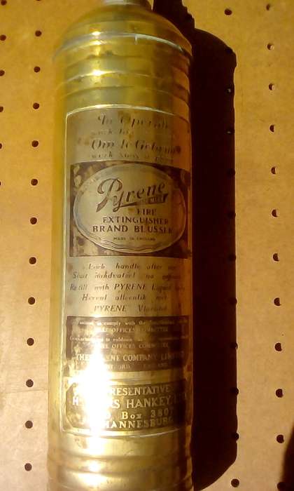 Circa 1914 Pyrene Brass Pump Fire Extinguisher (Canister full & includes original wall mount)