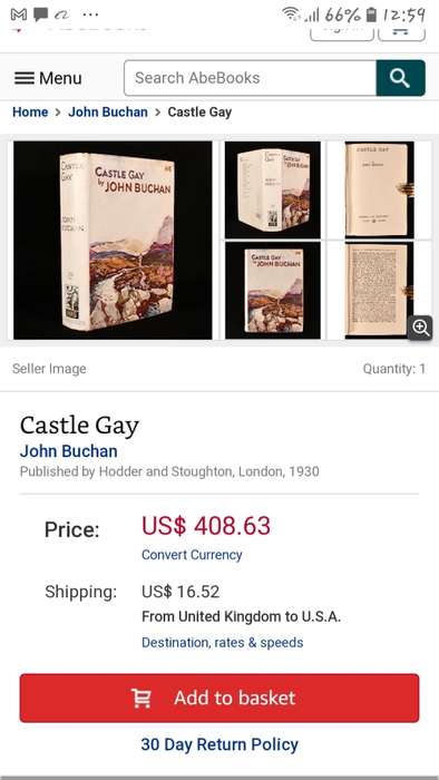 Circa 1930 Rare First Edition Castle Gay - John Buchan