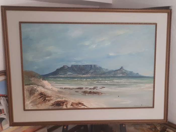 Highly Acclaimed SA Artist Don Benzien Large Oil on Board `Table Mountain` Signed
