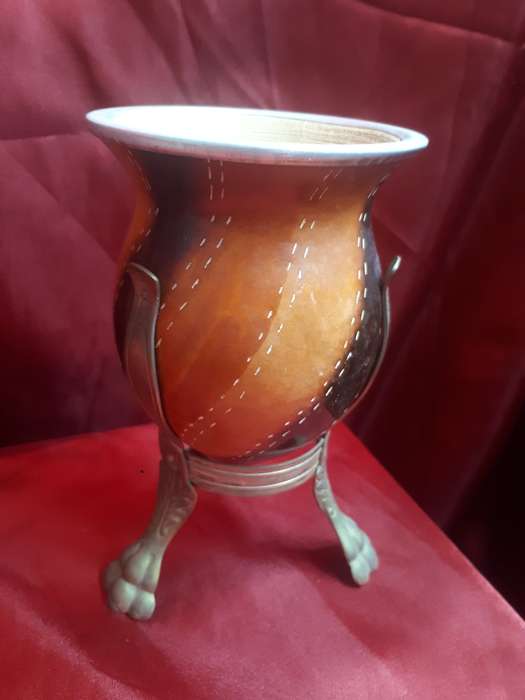 Stunning Vintage Wooden Handpainted Vase Mounted On Three Legs