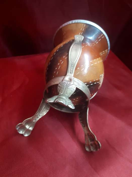 Stunning Vintage Wooden Handpainted Vase Mounted On Three Legs