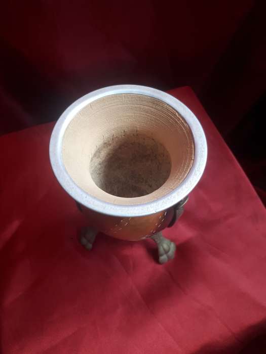 Stunning Vintage Wooden Handpainted Vase Mounted On Three Legs