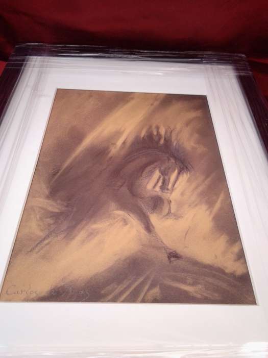 Famous 20th Century Spanish Artist Carlos de Mijas Original Charcoal Drawing `Spanish Wild Horse`