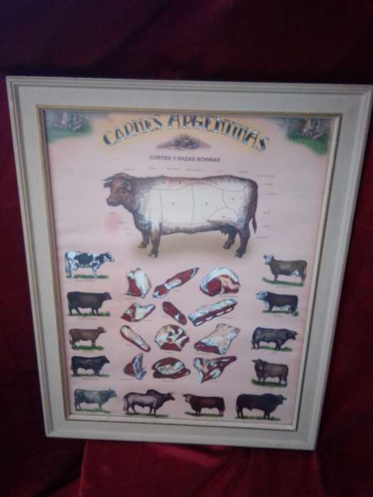 Carnes Argentinas Butchery Poster In Old Glass Covered Frame