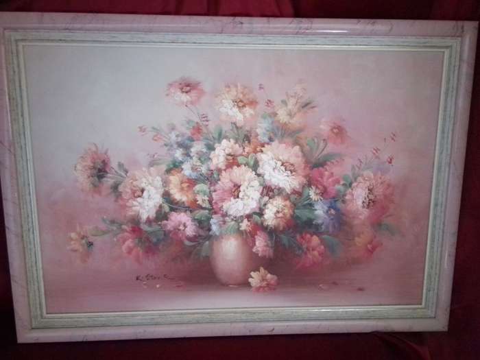20th Century American Artist K Stone Stunning Oil on Board `Still life flowers` Signed