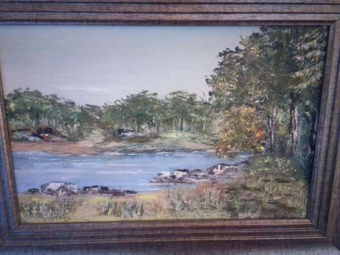 Beautiful Oil on Board by SA Artist K. Jeffrey `River & Tree`s - Signed