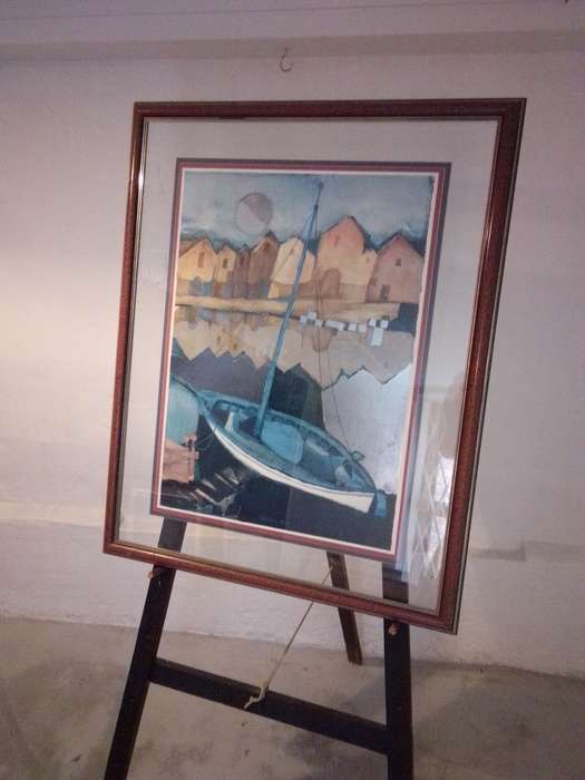 Large Original Mixed Medium by Austrian Artist Rosina Wachtmeister (1939 - ) Harbour Scene