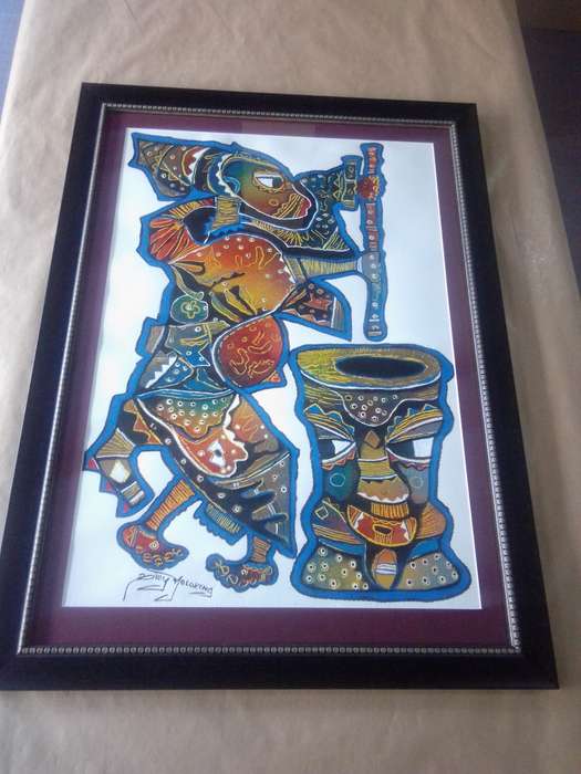 Famous SA Artist Billy Molokeng (1949 - ) Mixed Medium on Fabriano Cotton - Signed