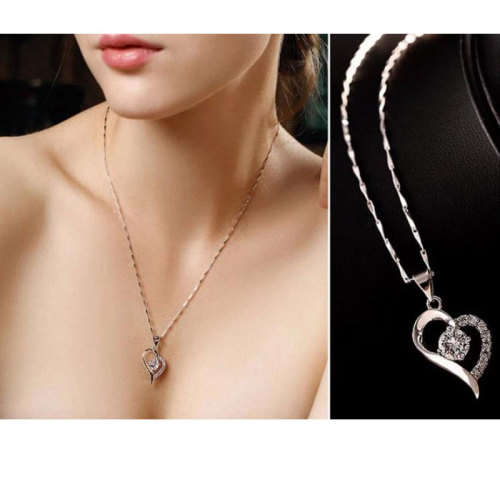 ***PRETTY*** SILVER HEART PENDANT NECKLACE WITH PURPLE ZIRCONIA