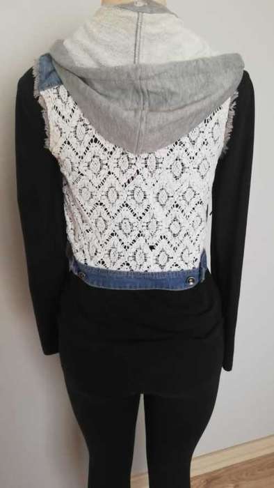 Beautiful Denim gilet with crochet back and hood