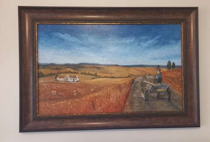 Original Oil painting of a Donkey Cart