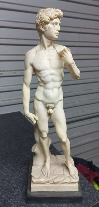 Vintage Santini Italian Bonded Marble Statue of Iconic Michelangelo David 41 cm.
