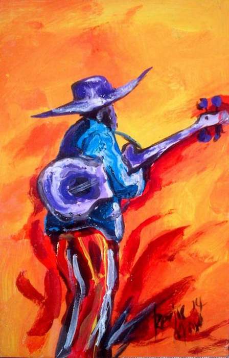 Beautiful oil painting by artist Regis Manja titled- The Guitar man