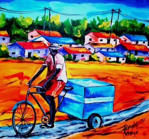 Beautiful acrylic painting by artist Regis Manja titled- Ice Cream Seller