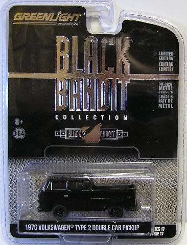 Greenlight Diecast Model Car Black Bandit VW Volkswagen Kombi T 2 Double Cab Pickup 1976 1/64 scale