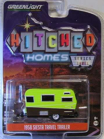 Greenlight Diecast Model Caravan Hitched Homes Series Siesta Travel Trailer 1958 1/64 scale
