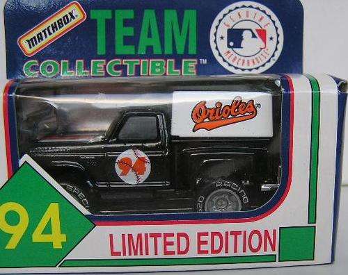 Matchbox Diecast Model Car Ford Flareside "Orioles Baseball" 1994 on card new in pack