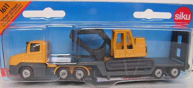 SIKU Diecast Model 1611 Truck and lowbed trailer with excavator