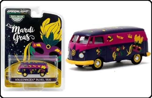 Greenlight Diecast Model Car Exclusive VW Volkswagen Kombi Panelvan "Mardi Gras" 1/64 scale new