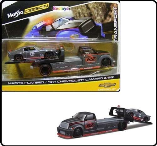 Maisto Design Diecast Model Car Elite Transport Flatbed Recovery Truck + Chevy Camaro Z 28 1971 1/64