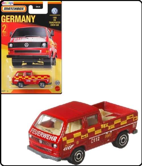 Matchbox Diecast Model Car Germany series VW Volkswagen Kombi Transporter Double Cab 1990 Fire "Feur