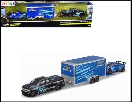Maisto Diecast Model Car Design Series Hauler Chevy Chevrolet Silverado SS 2004 + Camaro SS 2016 + T