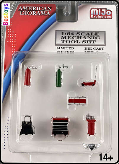American Diorama Model Accessory Set Garage Workshop Creeper Trolley Jack Compressor Charger 1/64 sc