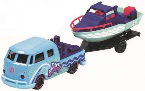 Majorette 2 pk VW Volkswagen Kombi T 1 T1 Double Cab Pickup + Boat & Trailer