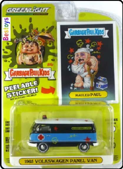 Greenlight Diecast Model Car Garbage Pail Kids VW Volkswagen Kombi Panelvan 1965 Ambulance Mauled Pa