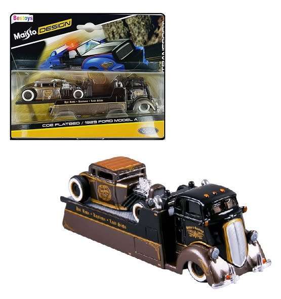 Maisto Elite Transport COE Flatbed Recovery Truck + Ford Model A 1929 `Pablo`s Customs` 1/64 scale