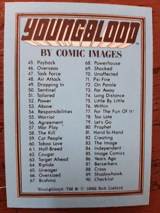 Comic Images Youngblood: Checklist
