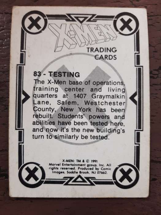 X-Men Trading Cards #83, Testing