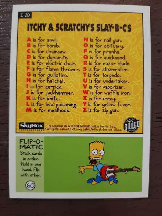 Itchy and Scratchy #60, Card Checklist