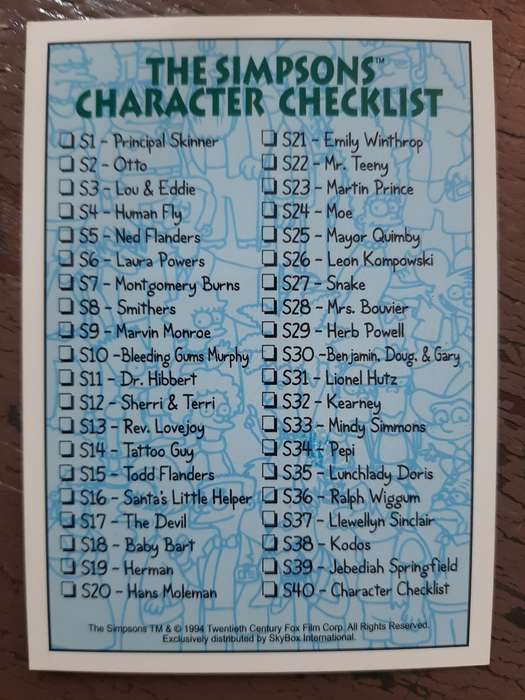 The Simpsons #40, Character Checklist