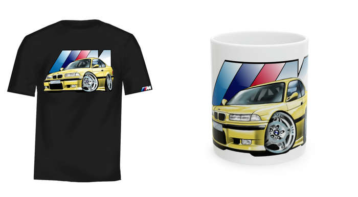 Bmw M3 Premium Quality T-shirt Black T-shirt & Yellow Print with Free Mug