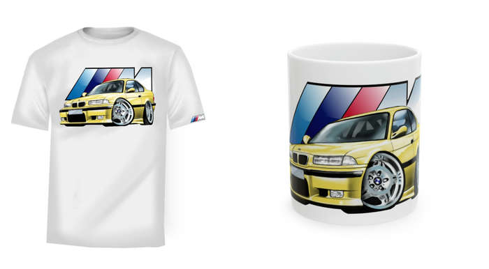 Bmw M3 Premium Quality T-shirt Black T-shirt & Yellow Print with Free Mug