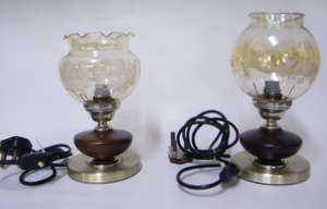 2 Matching Table lamps - Metal, Wood and Glass - Working 100% - Beautiful!