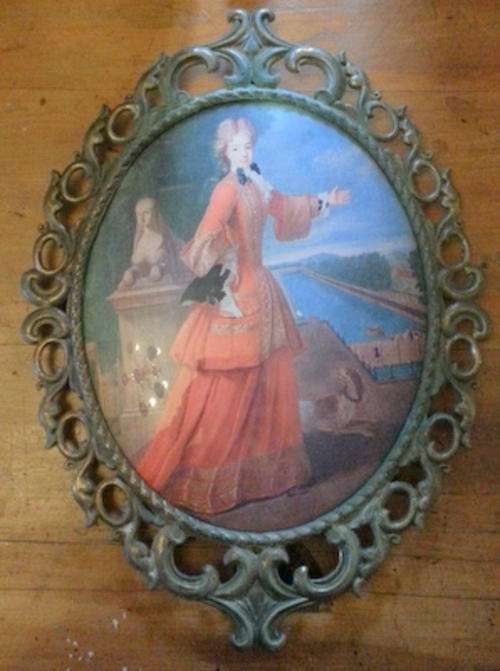 LARGE (42x30cm) CRYSTOLEYM-like Metal Frame and Picture of Lady behind CONVEX glass - Fabulous!!!